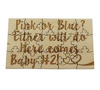 Pink or Blue, Either Will Do, Here Comes Baby #2! 15-Pc Wood Jigsaw Puzzle, 6" x 3.5", Surprise Pregnancy Announcement