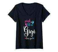 Pink Or Blue Gigi Loves You Gender Reveal Baby Announcement V-Neck T-Shirt