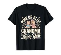 Pink Or Blue Grandma Loves You Black Baby Gender Reveal T-Shirt