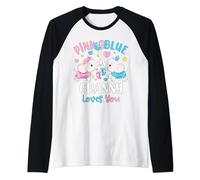 Pink or Blue Granny Loves You Gender Reveal Elephant Raglan Baseball Tee