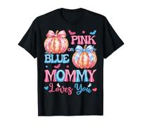 Pink or Blue Mommy Loves You Pumpkin Disco Gender Reveal T-Shirt