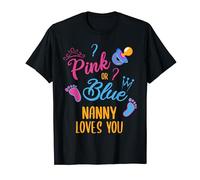 Pink Or Blue Nanny Loves You Baby Gender Reveal T-Shirt