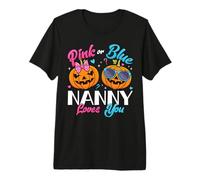 Pink or Blue Nanny Loves You Pumpkin Gender Reveal Party Premium T-Shirt