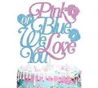 Pink or Blue We Love You Cake Topper, Boy or Girl/He or She Gender Reveal Cake Decor, Baby Shower First Birthday Baby Announcement Party Decorations Supplies