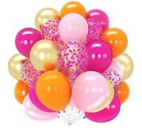 Pink Orange Balloons, 60 pcs 12 Inch Hot Pink Orange Metallic Gold Ballon Set with Confetti Balloon and Ribbon, Latex Balloons for Birthday Baby Shower Tropical Fiesta Summer Party Decorations