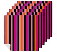 Pink Orange Black Colors Stripes Cloth Napkins Set of 6, Square Premium Reusable Washable Polyester Table Linen Napkin for Dinner Party