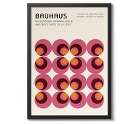 Pink & Orange Concentric Circles Poster, Bauhaus Mid-Century Modern Print, Retro Abstract Wall Art, A5 (Black Frame) - 24.1x17.9cm