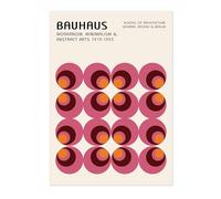 Pink & Orange Concentric Circles Poster, Bauhaus Mid-Century Modern Print, Retro Abstract Wall Art, A5 (Print Only) - 21x14.8cm