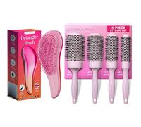 Pink-Orange Detangler Brush with Bio Round Brush Set - Complete Hair Care Bundle for Tangle-Free Styling and Professional Blowouts