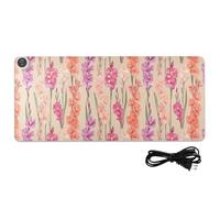 Pink Orange Flowers Leather Computer Heated Mouse Pad 31.5 x 13 in Anti Slip Office Table Mat for Office Table Writing Work