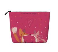 Pink Orange Fox Kissing Valentine's Day Large Capacity Travel Makeup Bag for Women,Waterproof Single-Ply Imitation Hemp Portable Zipper Cosmetic Bag