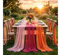 Pink Orange Party Decoration Table Runner, 3 Pack Boho Chiffon Tablecloth | Lightweight Sheer Fabric Table Runner for Birthday, Weddings, Bridal Shower, Graduation, Home Dining, Sunset Party Decor