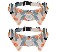 Pink Orange Pastel Peach Floral snd Leaves Dog Collar Bowtie, Comfortable Adjustable Dog Bow Tie Collar for Small Boys and Girls Pets