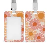 Pink Orange Peach Daisy Retro Flowers ID Badge Holder Retractable Clip Card Holder Card Protector Name Badge Name Tag for Work Office Doctor Nurse