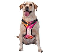 Pink Orange Retro Tropical Flowers Boho No Pull Dog Harness Adjustable Reflective Oxford Easy Control Medium Large Dog Harness