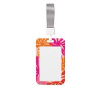 Pink Orange Retro Tropical Flowers Boho Sliding Id Badge Holder Hard Plastic Work Card Case Name Tag Protector for Nurses Office