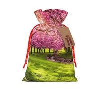 Pink Orchard Print Drawstring Bags Burlap Gifts Bag With Drawstring Gift Bags For Wedding/Party/Festival/Storage