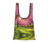 Pink Orchard Print Reusable, Foldable,Washable Grocery Bags Foldable in A Pouch Eco Tote Shopping Bag,Daily Shopping Loading