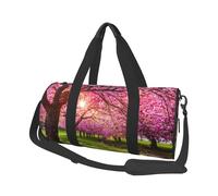Pink Orchard Print Travel Duffel Bag, Foldable Gym Bag Overnight Weekend Bags for Women, Large Holdall Bag Cabin Bag for Sports and Travel