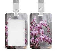 Pink Orchid Badge Holder,Durable Sturdy Lanyard Badge Protector Push-Pull Type Adjustable Fashionable Work ID Cover for Metro Nurse Office