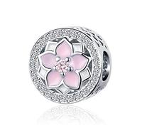 Pink Orchid Flower Radiant Heart Charm fits Pandora Charms Bracelets Birthday Jewellery Gift for Women Crystal Clear CZ
