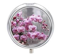 Pink Orchid Pill Box Mini Pill Case Pocket Pill Case for Men Travel Pill Box Cute Pill Organizer 3 Compartment Medicine Pill Organizer Pill Container Pill Holder