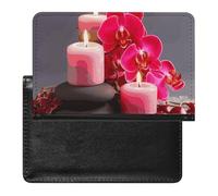 Pink Orchid Stone Red Candles Passport Holder,Compact Lightweight Waterproof Passport Cover, Portable Stylish Travel Wallet Accessories for Women Men