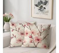 Pink Outdoor Cushions Covers 40 x 40 cm Sofa Cushions Flowers Breathable Linen Square Pillow Cases Decorative Pillows Pack of 2, with Invisible Zipper, Double-Sided Printing, for Room Decor V-102