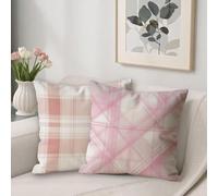 Pink Outdoor Cushions Covers 60 x 60 cm Sofa Cushions Simplicity Breathable Linen Square Pillow Cases Decorative Pillows Pack of 2, with Invisible Zipper, Double-Sided Printing, for Room Decor V-98