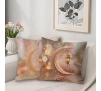 Pink Outdoor Cushions Covers 75 x 75 cm Sofa Cushions Moon Breathable Velvet Square Pillow Cases Decorative Pillows Pack of 2, with Invisible Zipper, Double-Sided Printing, for Room Decor, Gifts V-34