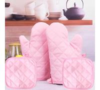 Pink Oven Gloves,Oven Mitts, 1 Pair Oven Mitts BBQ Gloves Heat Resistant: Heat Resistant Mitts Set of 4 (2 Gloves + 2 Pads), Kitchen Accessories for Baking & Cooking