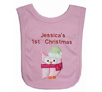 Pink Owl Christmas Applique Personalise Bib. (Baby Pink)