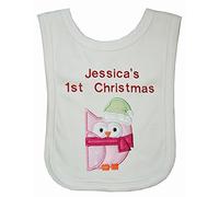 Pink Owl Christmas Applique Personalise Bib. (White)