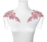 Pink Pair Beaded Rhinestones Applique Embellishment for Clothes,Epaulettes Shoulder Patches Sew-on Diamond Sequin Applique for Wedding Dress DIY Accessories