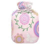 Pink Paisley Pattern hot-Water Bottle with Soft Cover, 2L Water Bottle Bag for Hot and Cold Therapies