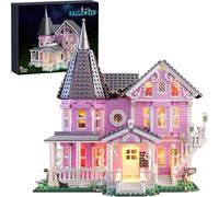 Pink Palace Home Building Kit with Lights, Halloween Haunted House Blocks, Compatible with Lego, Christmas and Birthday Gifts for Kids and Collectors Aged 8+ (1349 Pieces)