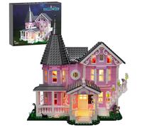 Pink Palace House Building Set with Lights Halloween Haunted House Blocks Toy Halloween House Kit for Adults Compatible with Lego Valentines Day Gi