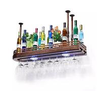 Pink Palm Ceiling Wine Glass Rack, Hanging Rack 30-60cm Height Adjustable Cabinet Black Wall-Mounted Perfect for Bar Cafe Kitchen