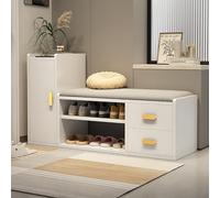 Pink Palm Farmhouse 2-in-1 Shoe Storage Bench with Cushion, Modern Entryway Organizer, Stylish Rack for Living Room, Bedroom, Hallway - White (50.4in)