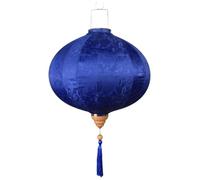 Pink Palm Festival Vietnamese Silk Lantern Oriental Chinese Round Jacquard with Tassel for Wedding, Party, Hanging Decoration Celebration(Blue,22'')