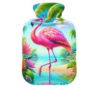 Pink Palm Flamingo Hot Water Bottles with Velvet Cover Hot Water Bag for Hot and Cold Compress, 2L