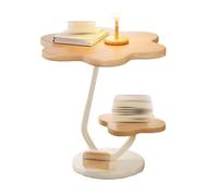 Pink Palm Flower-Shaped Side Table, Coffee Table with Double-Layer Storage, Modern Accent End for Bedroom, Living Room and Office(Natural)