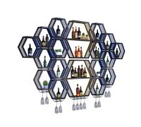 Pink Palm Hexagon Iron Bar Liquor Shelf with LED Light - Stylish Wall-Mounted Bottle Display Rack for Kitchen, Bar, Restaurant, Wine Cellar, Living Room (300x20x160cm)