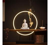 Pink Palm Large Buddhist Statue With Artificial Tree And Led Circle Table Buddha Figure Lamp Light 3D Mural Sconce Lamp Zen Light Decor Hanging Artwork Art For Living Room Incense Porch 05
