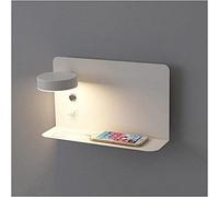 Pink Palm Modern Bedside Wall Lamp with USB Port and Switch 7W Reading Light with Shelf White Aluminum Wall Sconce for Bedroom Living Room Study Office Hotel 3000K Warm White