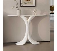 Pink Palm Modern Console Table Entryway Table with LED Lights, Narrow Long Behind Sofa Table with Geometric Metal Frame for Entrance Foyer, Hallway, Living Room(White,150cm/59in)