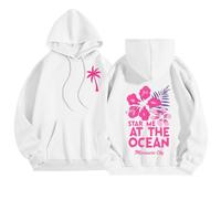 Pink Palm Puff Women's Hoodies Oversized Sweatshirt Women Graphic Hoodie Meet Me at the Ocean Letter Print with Pocket Pullover Preppy Clothes Pink Palm Puff Hoodie Teen Girl Clothes