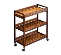 Pink Palm Tall Narrow End Table, Side Table with 3-Tier Storage and Wheels, Nightstand Bedside Tables for Small Spaces, Bedroom, Living Room, Rustic Brown