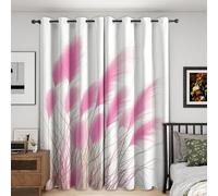 Pink Pampas Grass Curtain Blackout, Boho Nature Botanical Curtains 66x90, Living Room & Bedroom Decor Drapes, Thermal Insulated Eyelet Pampas Grass Window Treatments 90 Drop, 2 Panels