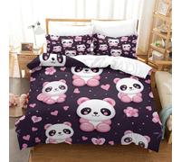 Pink Panda 3Pcs Bedding Set Printed Quilt Cover,3D Cute Animals Duvet Cover for Boys Adult, Microfibre, with Pillowcases Easy Care Microfiber Comforter Cover Hidden Zipper Super King（260x220cm）